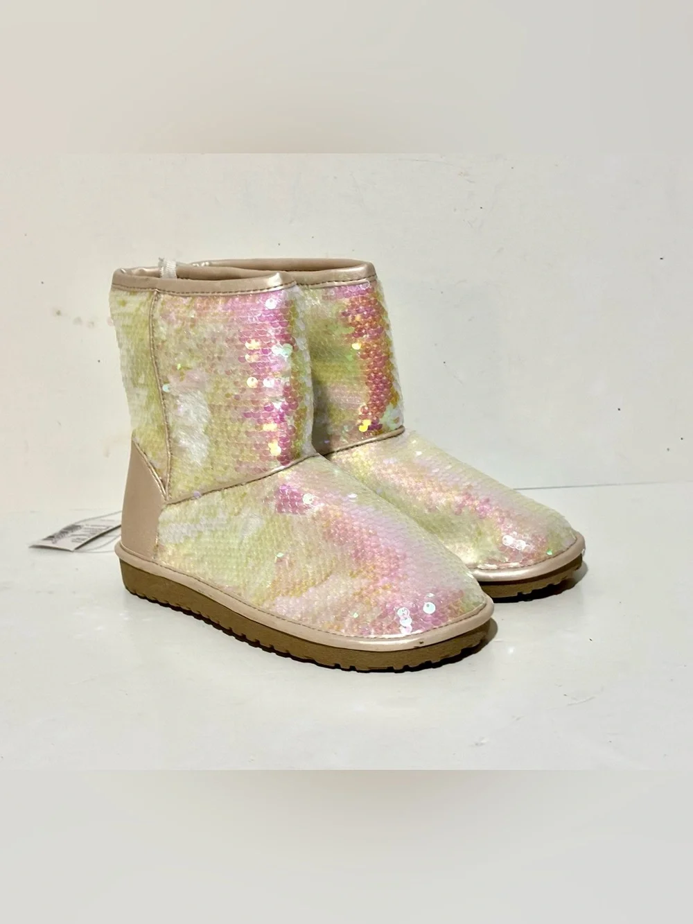 The Children's Place Iridescent Sequin Short Boots - Pastel Pink & Yellow NWT